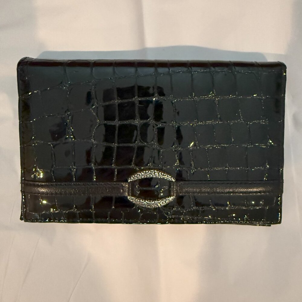Brighton Jetson Black & Pewter Croc Embossed Folio/Wallet NWOT